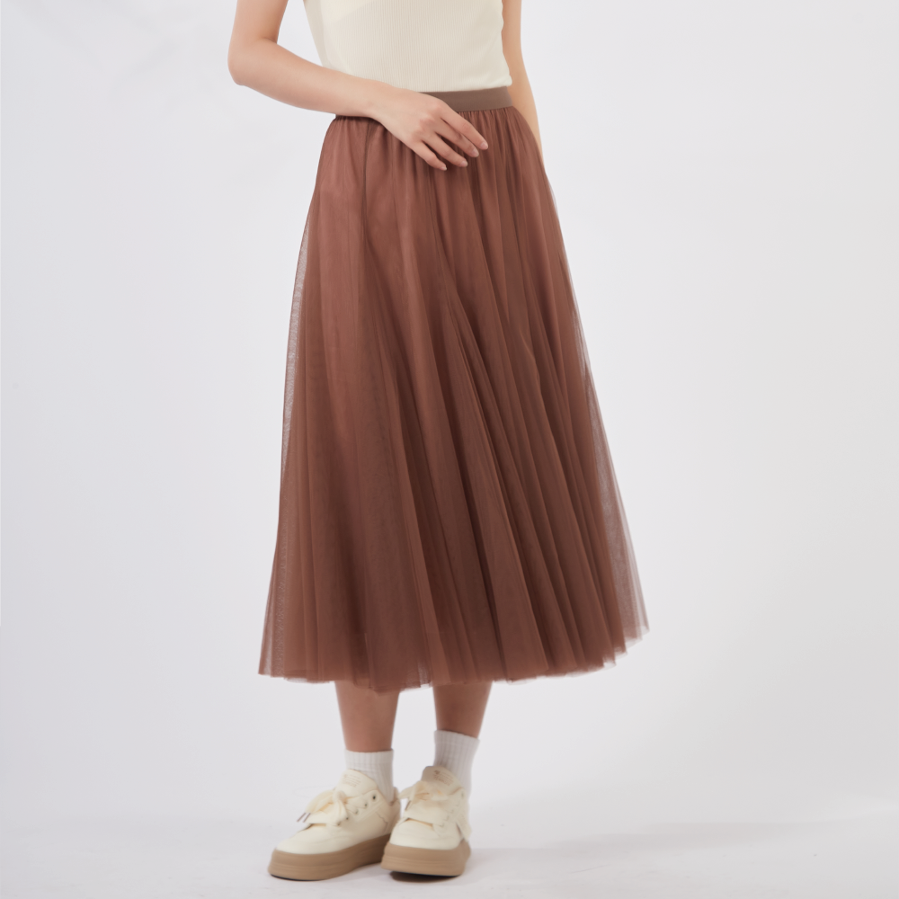 【薇奈爾】高腰半身裙網紗裙 大蓬長裙-細節圖10