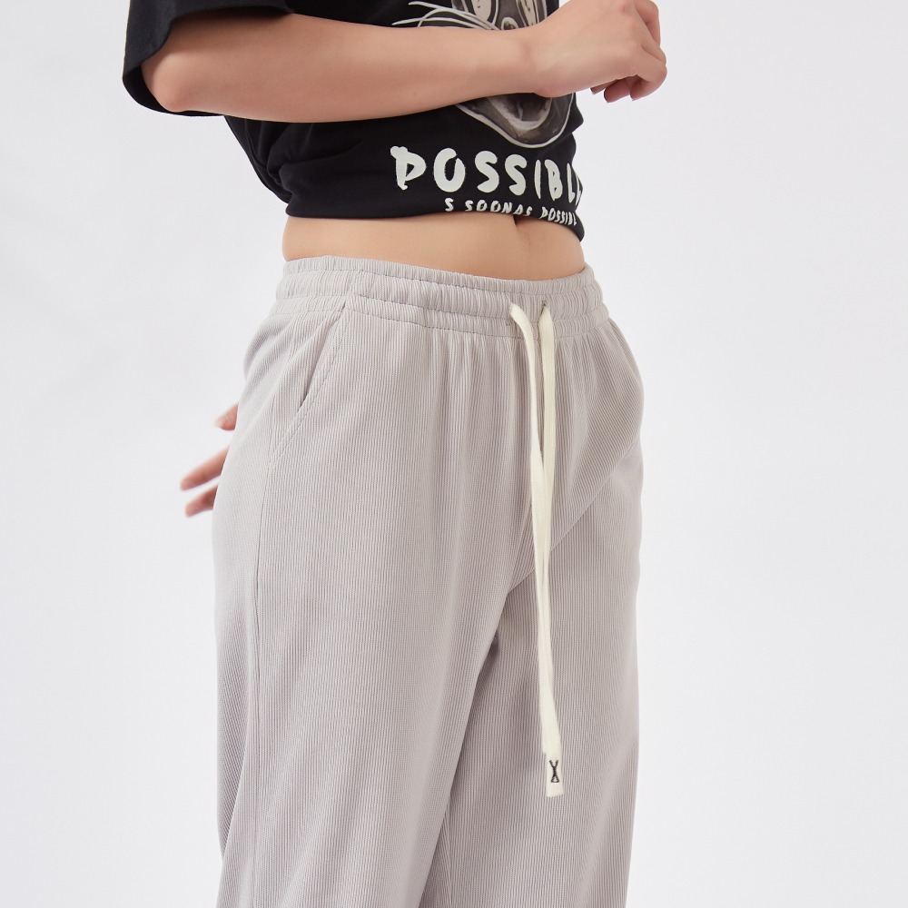 【薇奈爾】高個子綁繩鬆緊直筒褲 休閒褲 闊腿褲-細節圖6