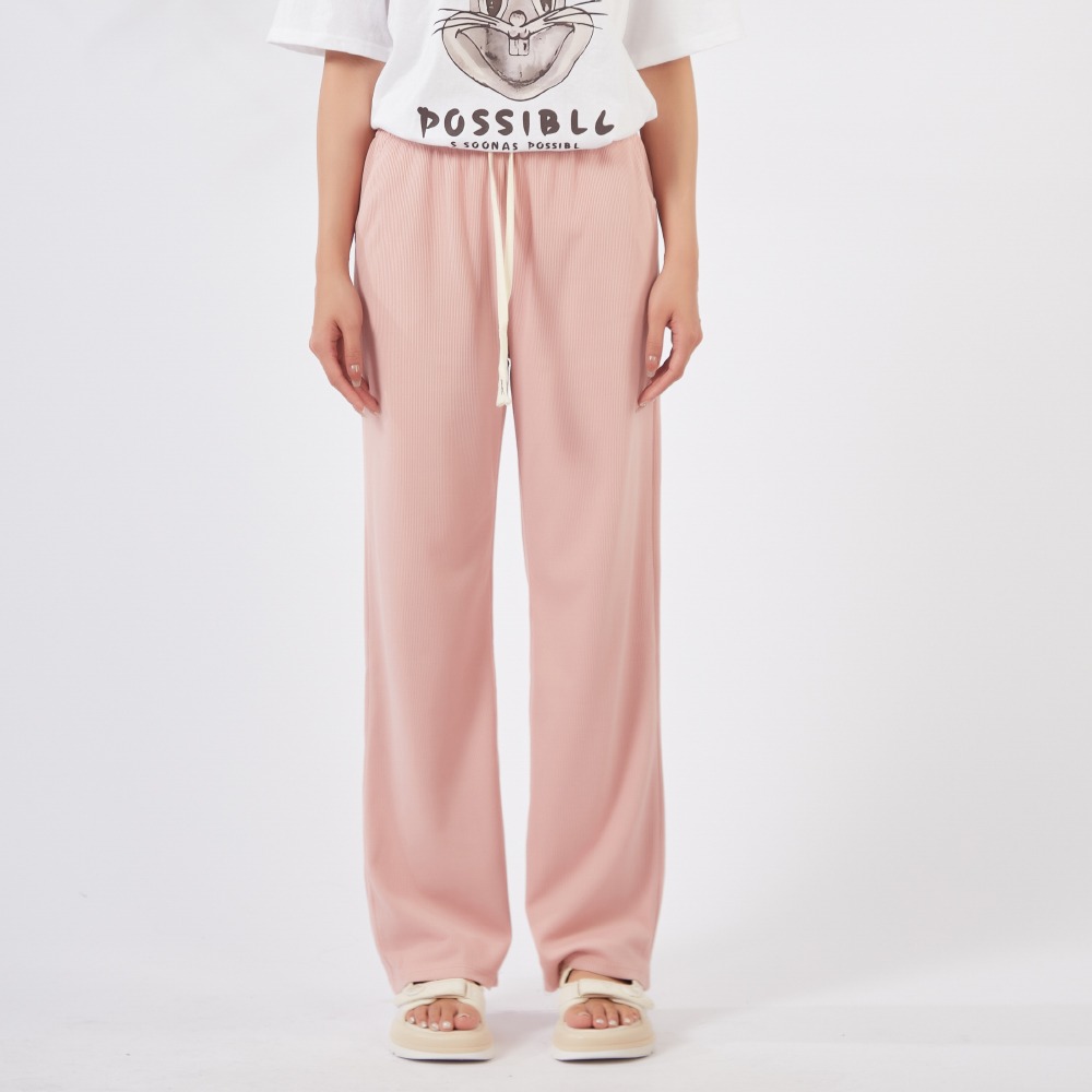 【薇奈爾】高個子綁繩鬆緊直筒褲 休閒褲 闊腿褲-細節圖7