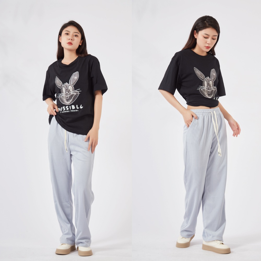 【薇奈爾】高個子綁繩鬆緊直筒褲 休閒褲 闊腿褲-細節圖8