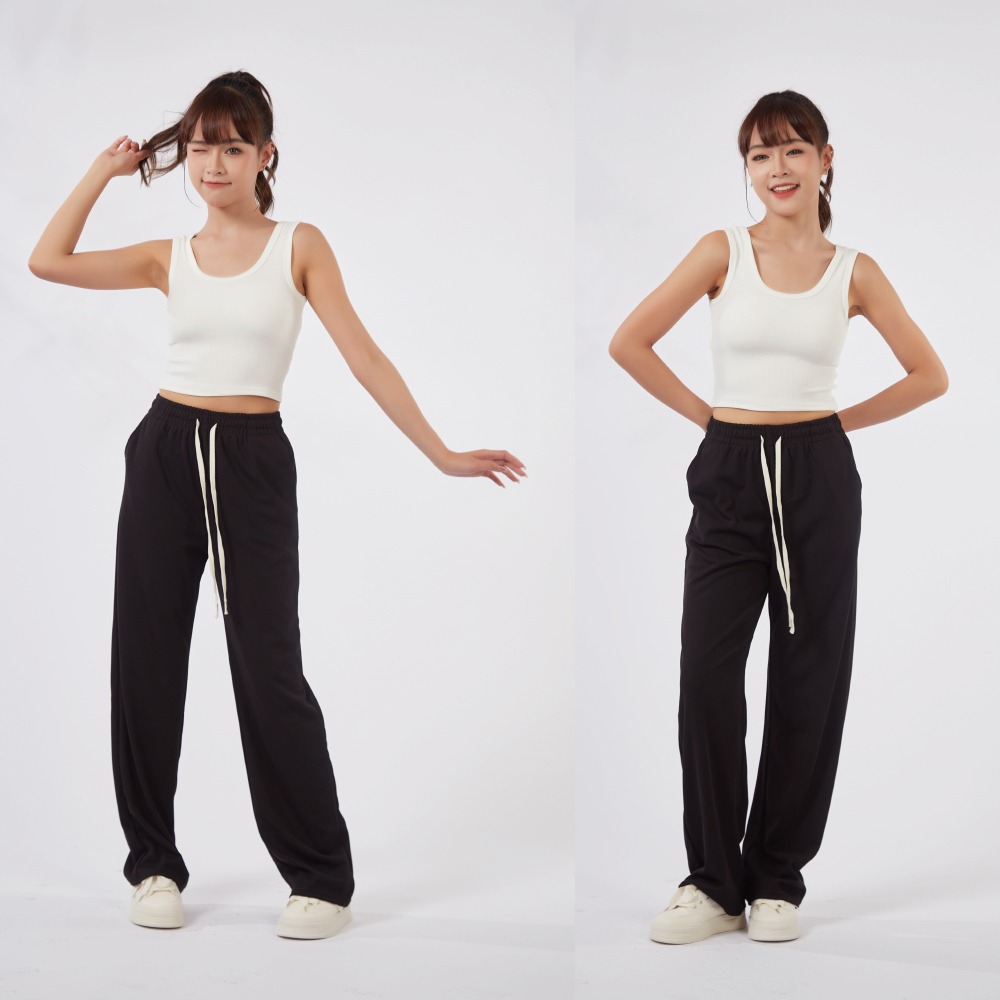 【薇奈爾】高個子綁繩鬆緊直筒褲 休閒褲 闊腿褲-細節圖10