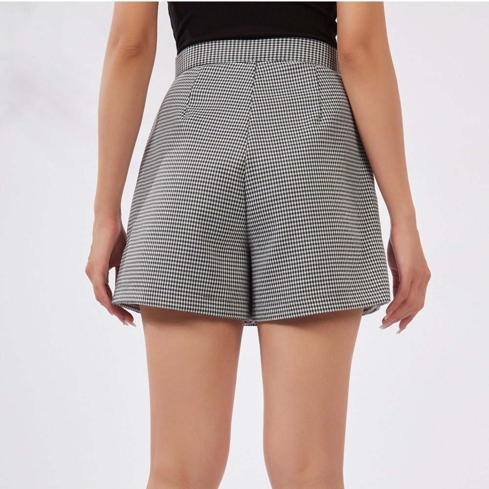 【薇奈爾】高腰顯瘦百搭氣質千鳥格短褲-細節圖3