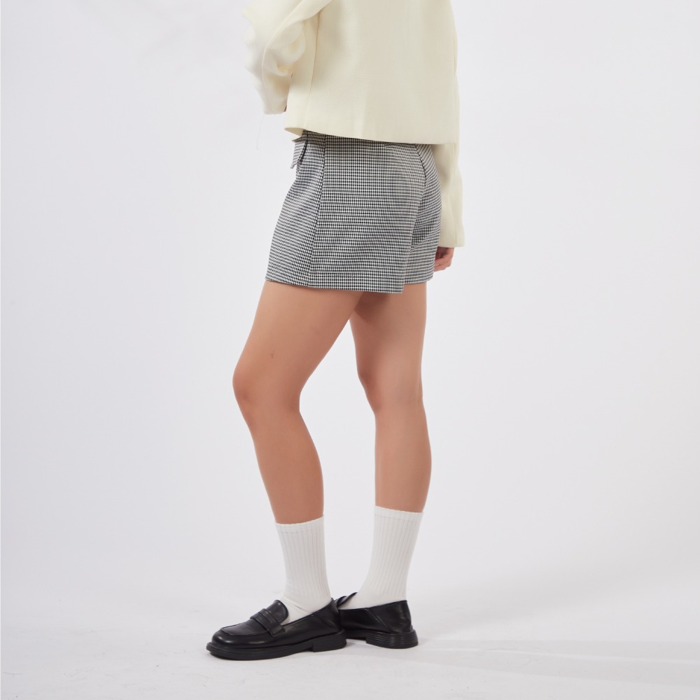 【薇奈爾】高腰顯瘦百搭氣質千鳥格短褲-細節圖10