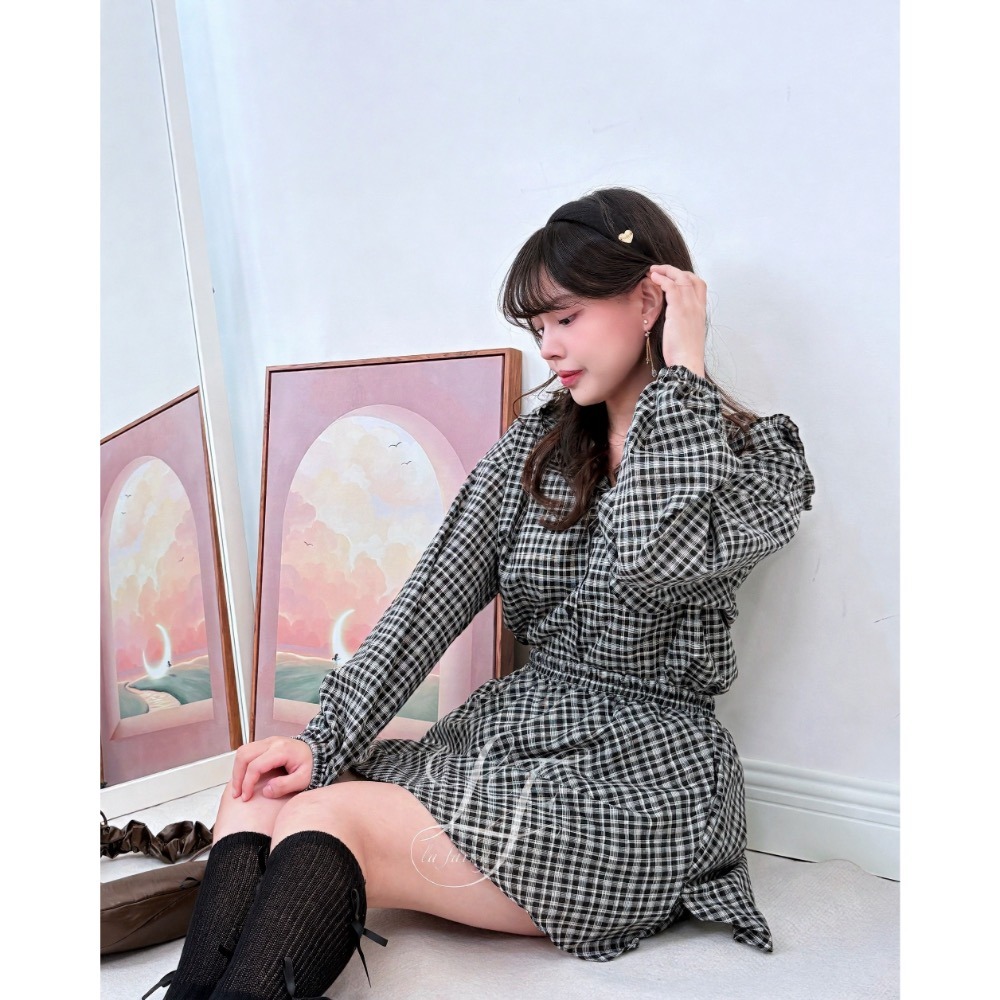 韓國正品學院風格紋套裝｜上衣外套兩穿＋褲裙多變穿搭｜現貨不用等｜秋日約會穿搭-La Fairy#正韓#韓國製-細節圖4