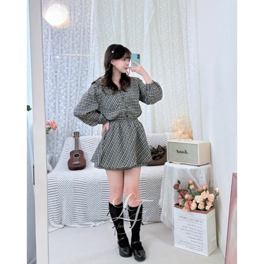 韓國正品學院風格紋套裝｜上衣外套兩穿＋褲裙多變穿搭｜現貨不用等｜秋日約會穿搭-La Fairy#正韓#韓國製-細節圖10