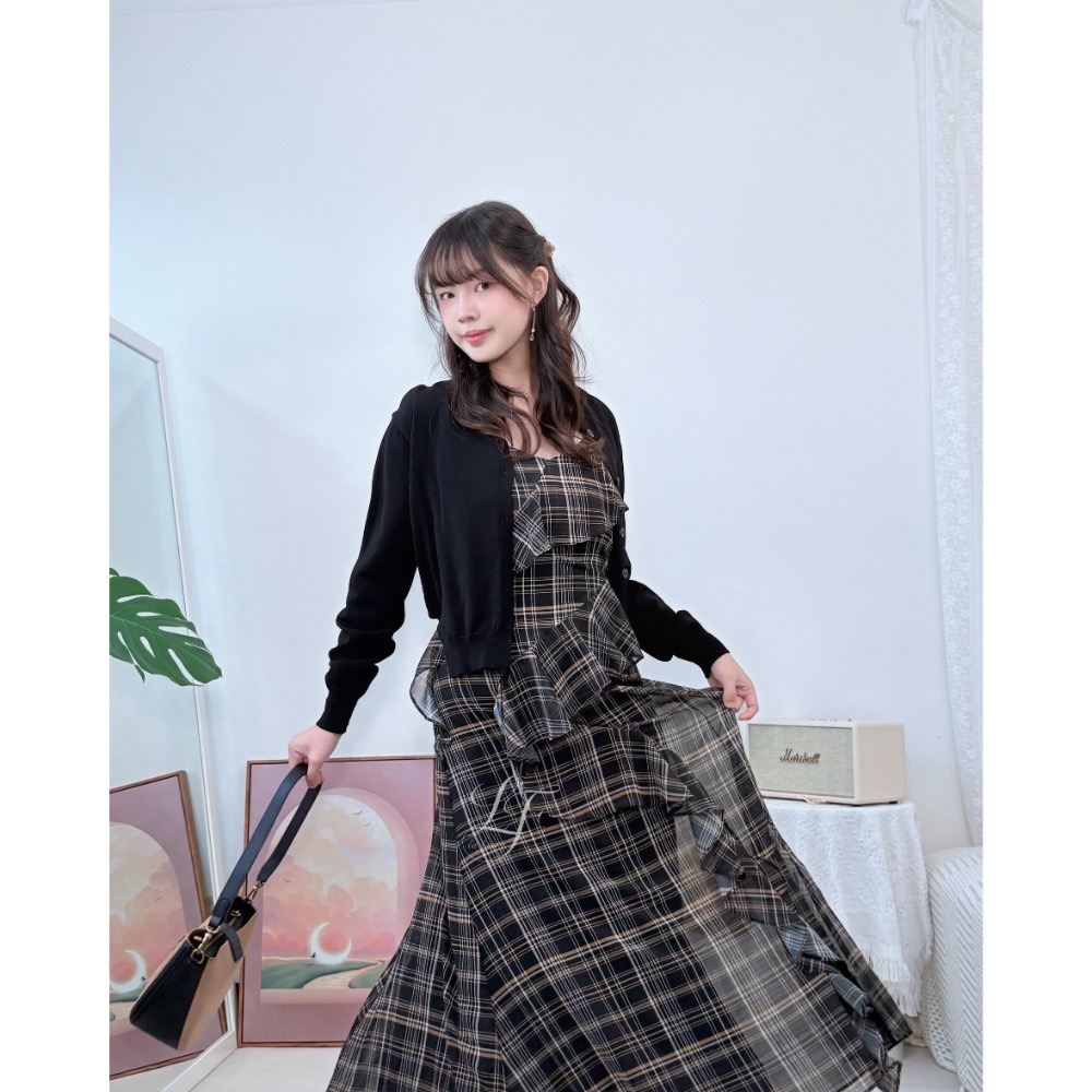 【正韓空運】浪漫格紋雪紡洋裝｜秋冬必備高級感穿搭｜婚禮、約會必備｜現貨｜-La Fairy#正韓#韓國製-細節圖2