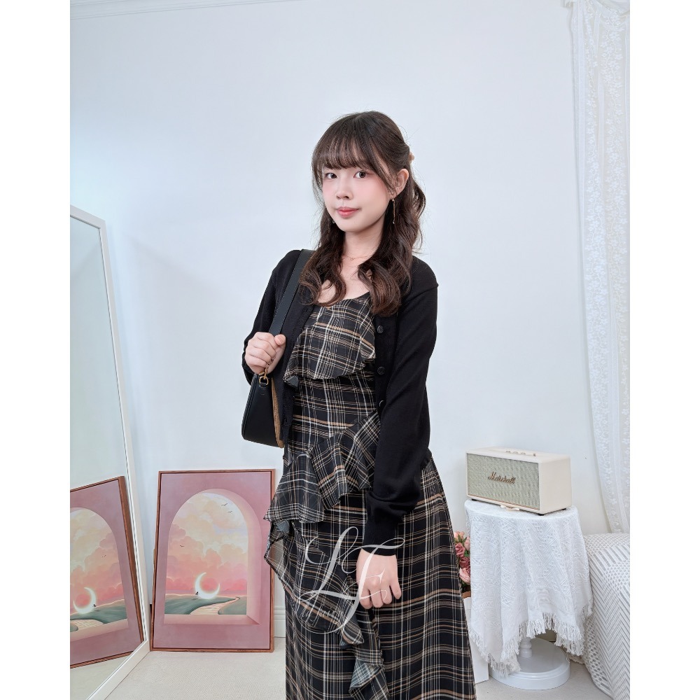 【正韓空運】浪漫格紋雪紡洋裝｜秋冬必備高級感穿搭｜婚禮、約會必備｜現貨｜-La Fairy#正韓#韓國製-細節圖3