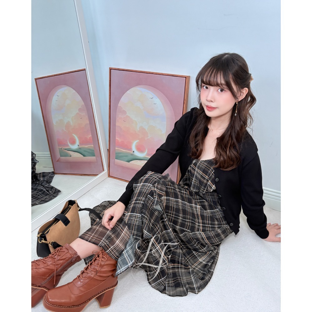 【正韓空運】浪漫格紋雪紡洋裝｜秋冬必備高級感穿搭｜婚禮、約會必備｜現貨｜-La Fairy#正韓#韓國製-細節圖4