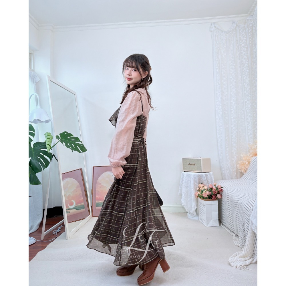 【正韓空運】浪漫格紋雪紡洋裝｜秋冬必備高級感穿搭｜婚禮、約會必備｜現貨｜-La Fairy#正韓#韓國製-細節圖6