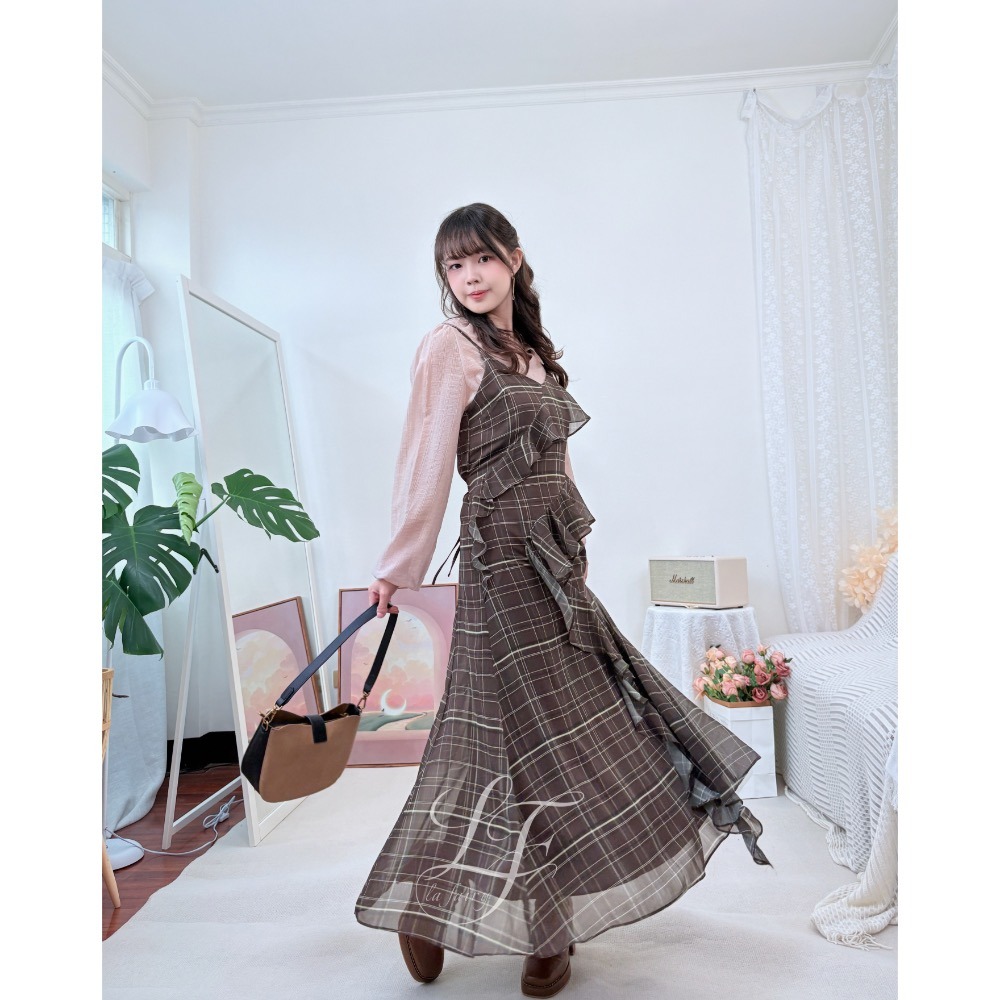 【正韓空運】浪漫格紋雪紡洋裝｜秋冬必備高級感穿搭｜婚禮、約會必備｜現貨｜-La Fairy#正韓#韓國製-細節圖7