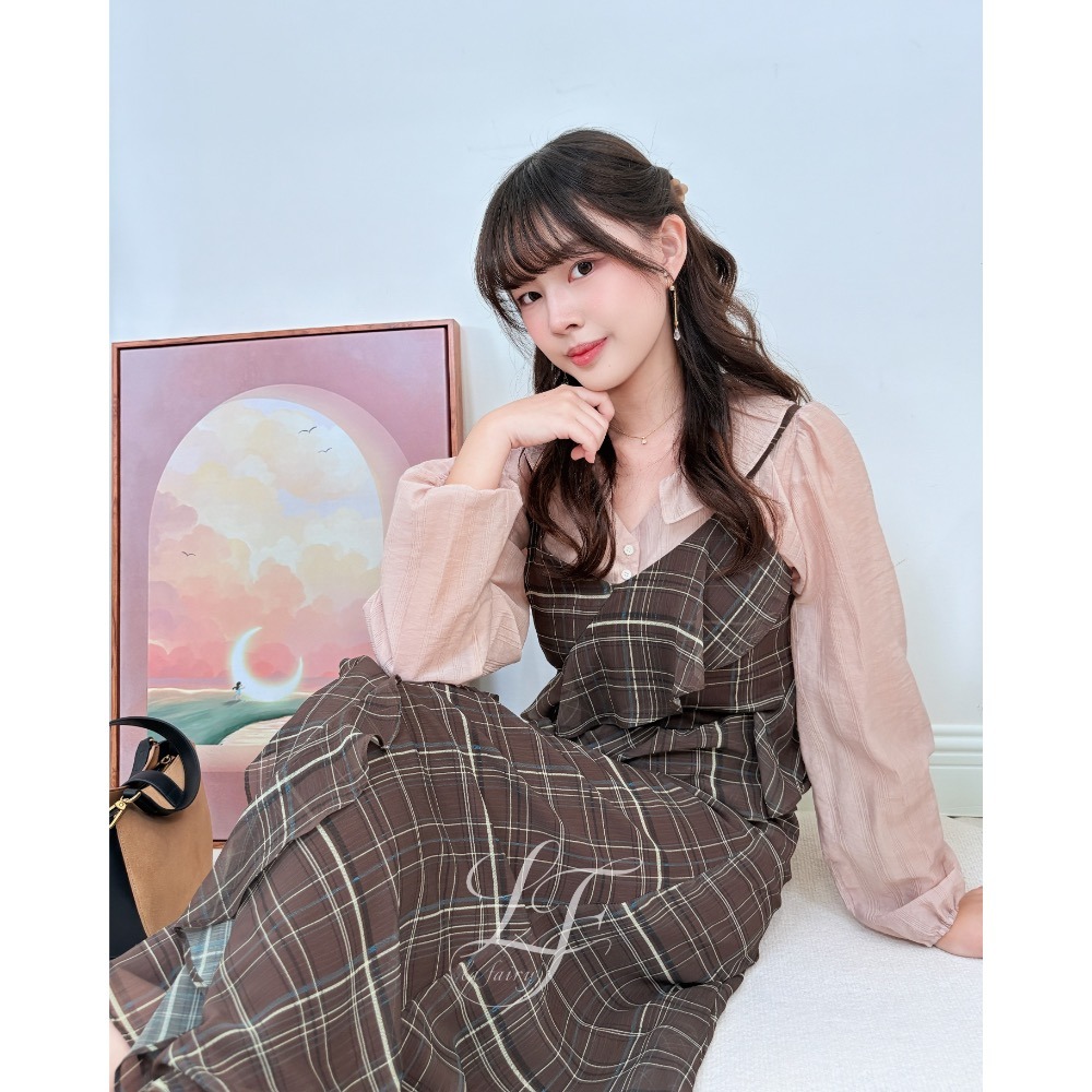 【正韓空運】浪漫格紋雪紡洋裝｜秋冬必備高級感穿搭｜婚禮、約會必備｜現貨｜-La Fairy#正韓#韓國製-細節圖9