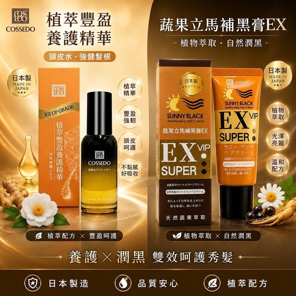 日本製【Cossedo蔻絲朵】新升級蔬果立馬補黑膏75g 日光染 太陽室內光線皆可 一瓶搞定 白髮銀髮 染髮膏-細節圖2