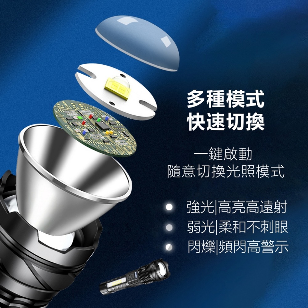 A76 XHP50 充電手電筒 7檔 強光手電筒 照明燈 P50充電手電筒 L2 T6閃邊 P50手電筒 XHP50-細節圖4