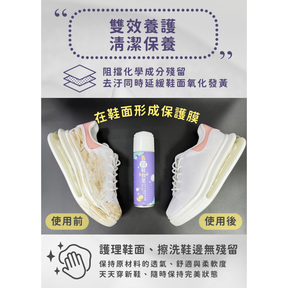 【富發牌】愛咖白鞋救星-泡沫式鞋面清潔劑 220ml/瓶 白鞋泡泡慕斯 鞋子清潔劑 洗鞋神器 洗鞋劑 白鞋清潔-細節圖6