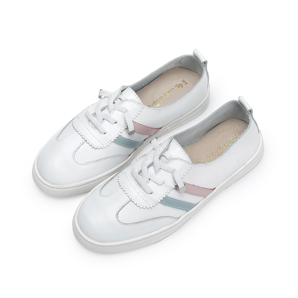 【富發牌】雙線撞色彈力鞋帶休閒鞋-紅藍/粉水藍 8066L 女鞋 小白鞋 真皮鞋 休閒小白鞋 富發牌小白鞋 富發-細節圖2