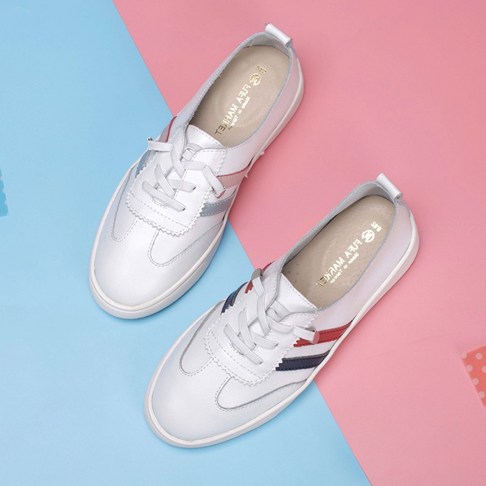 【富發牌】雙線撞色彈力鞋帶休閒鞋-紅藍/粉水藍 8066L 女鞋 小白鞋 真皮鞋 休閒小白鞋 富發牌小白鞋 富發-細節圖4