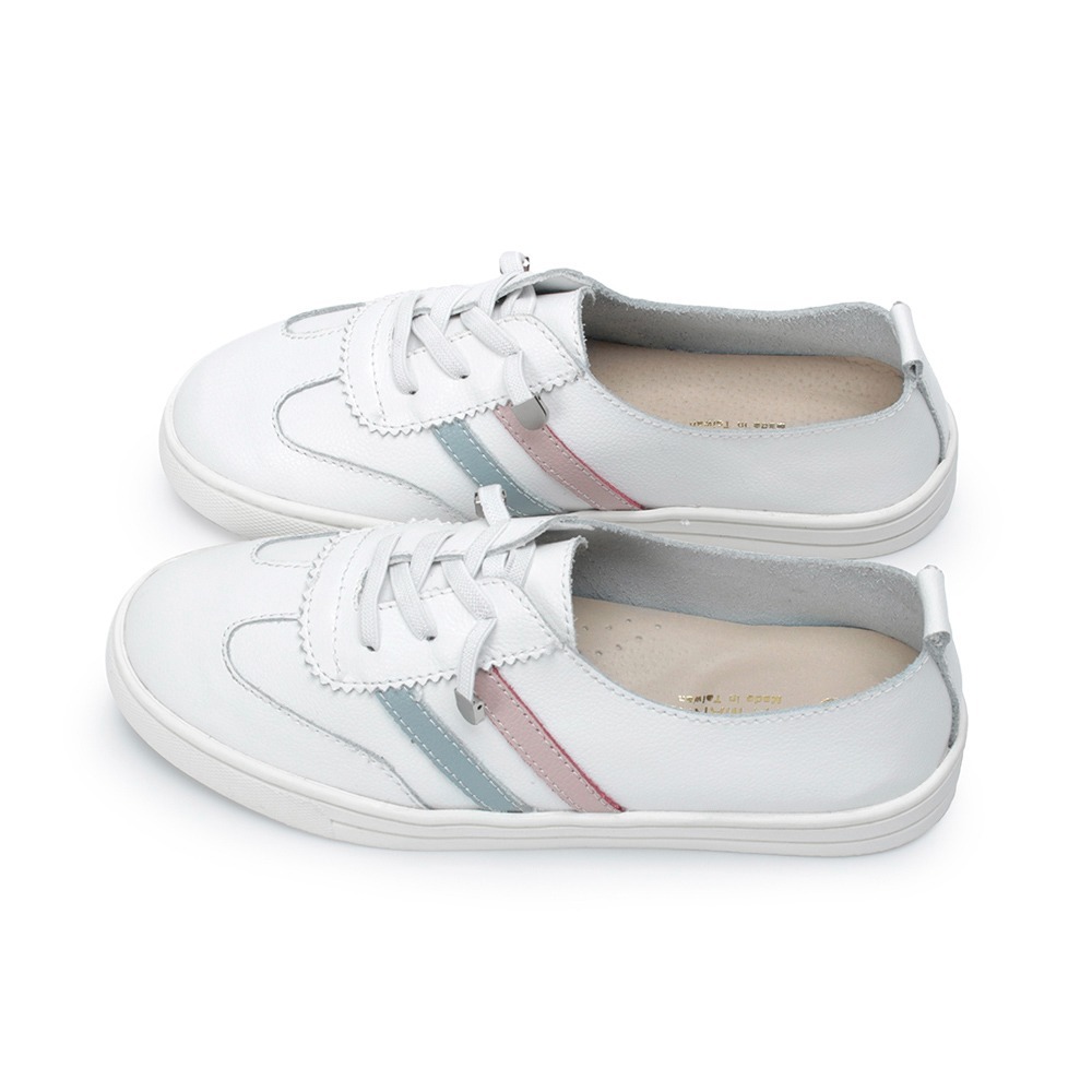 【富發牌】雙線撞色彈力鞋帶休閒鞋-紅藍/粉水藍 8066L 女鞋 小白鞋 真皮鞋 休閒小白鞋 富發牌小白鞋 富發-細節圖8