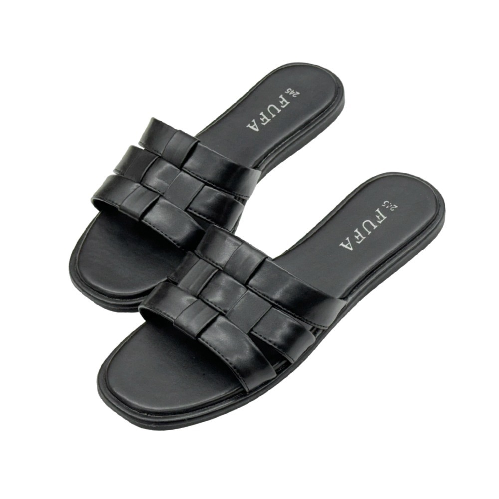 【富發牌】氣質編織平底拖鞋-黑/咖 1PLC029 女鞋 涼拖鞋 拖鞋 涼鞋 富發牌拖鞋 室外拖鞋 富發-細節圖2