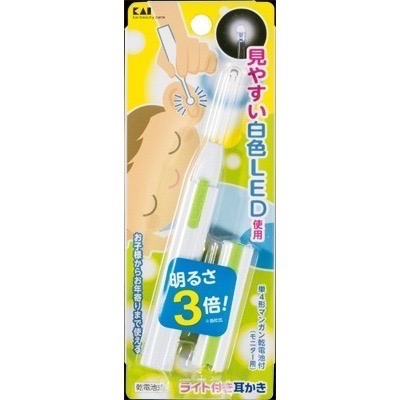 🐣 KAI 貝印 LED照明 掏耳棒 3倍白光 發光耳扒  使用4號乾電池 /掏耳棒-規格圖1