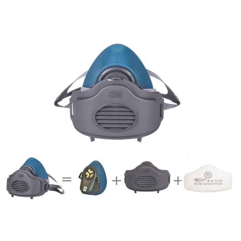 附發票 3M HF52矽膠防毒面具三件組 HF-52本體+3744有機氣體異味濾棉 +3700濾棉固定盒 一組-細節圖3