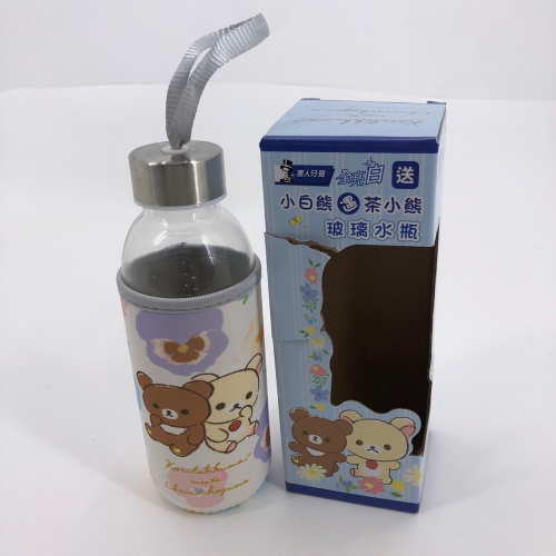 ❮全新❯ Rilakkuma 拉拉熊 大容量玻璃保溫杯 甜蜜巧克力 環保杯 玻璃水瓶 潛水布保護套 500ML