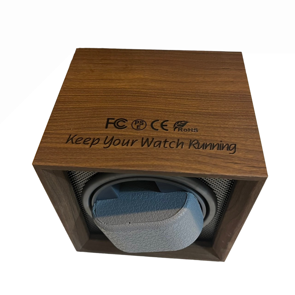 ❮二手❯ Keep Your Watch Running 機械錶自動上鍊盒 1旋1入錶座轉動 無門 胡桃木皮棕灰-細節圖8