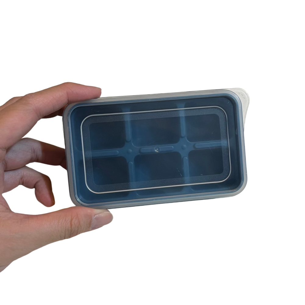 ❮近新❯ Fili 6格 附蓋 可堆疊迷你矽膠底製冰盒 好脫膜 小冰箱適用 冰磚 果汁 咖啡 冰塊盒-細節圖2