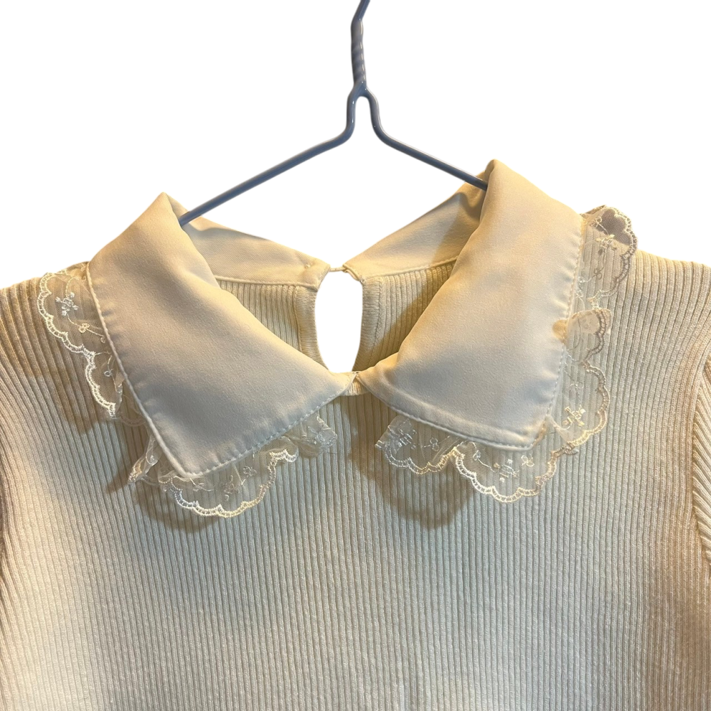 ❮近新❯ 日本 An MILLE 針織毛衣 法式氣質款 花邊燈籠袖 針織毛衣 針織上衣 專櫃正品 泡泡袖設計感純色內搭-細節圖2