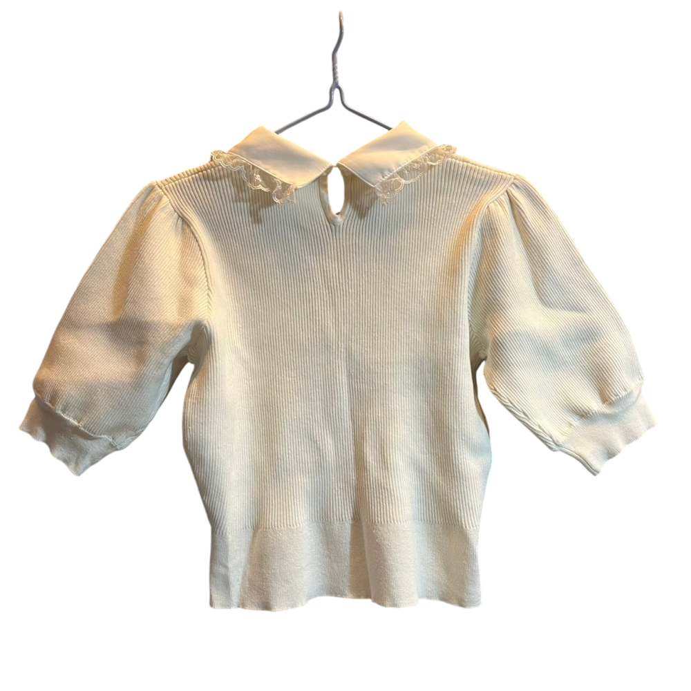 ❮近新❯ 日本 An MILLE 針織毛衣 法式氣質款 花邊燈籠袖 針織毛衣 針織上衣 專櫃正品 泡泡袖設計感純色內搭-細節圖5