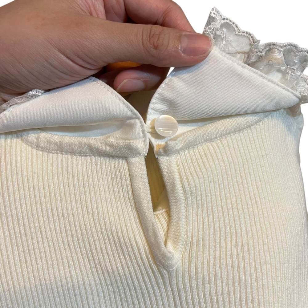 ❮近新❯ 日本 An MILLE 針織毛衣 法式氣質款 花邊燈籠袖 針織毛衣 針織上衣 專櫃正品 泡泡袖設計感純色內搭-細節圖7