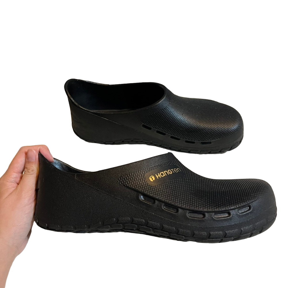 ❮近新❯ 美國 Hang Ten 一體成型廚師鞋 鞋頭包覆 27號 透氣 可拆鞋墊 止滑 耐磨大底 8688黑-細節圖2
