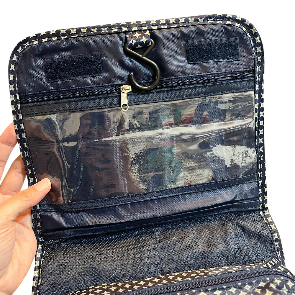 ❮全新❯ 韓國 iSFun3 旅行專用可掛多分隔盥洗包 藍紋 超級時尚花紋款式 分格放入多種行李 附有掛勾-細節圖5