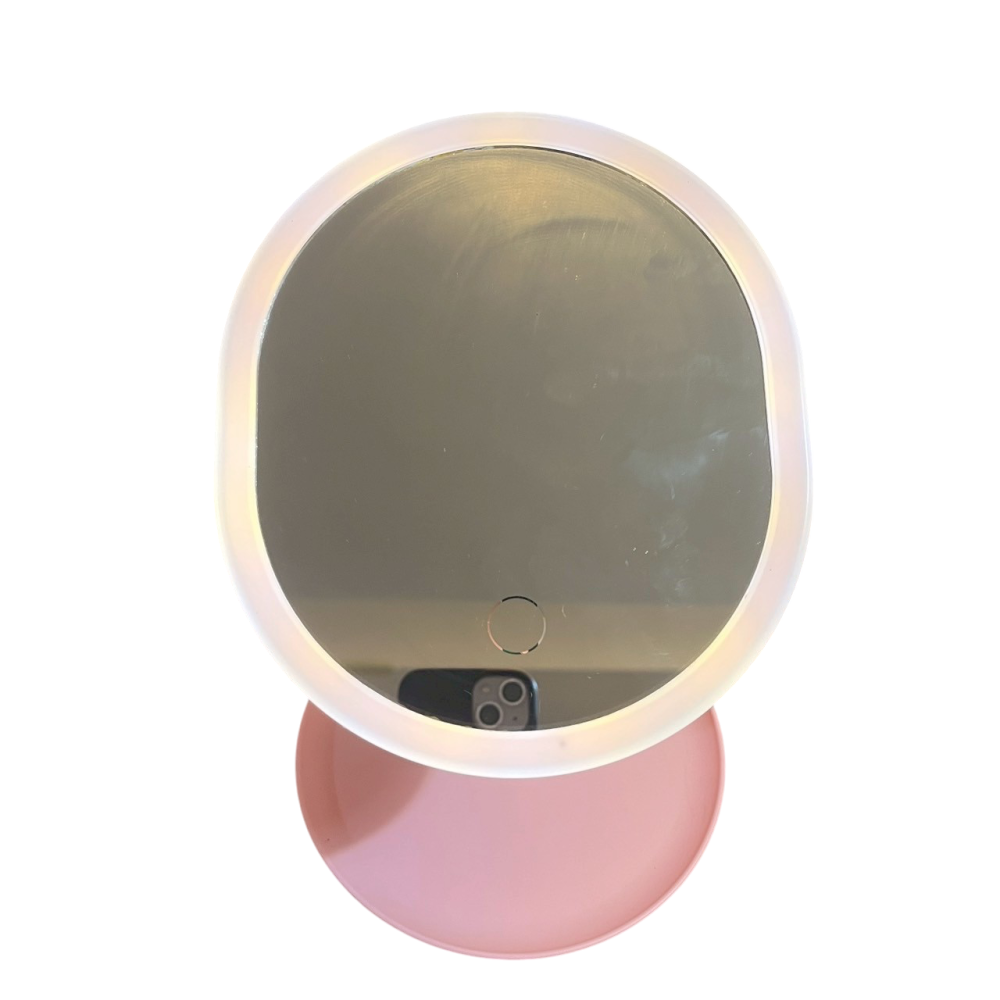 ❮二手❯ LED 帶燈美妝鏡 帶燈化妝鏡 USB充電 360度旋轉支架 收納底盤 美妝鏡子 臺式單面鏡-細節圖2