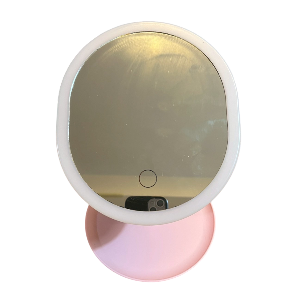 ❮二手❯ LED 帶燈美妝鏡 帶燈化妝鏡 USB充電 360度旋轉支架 收納底盤 美妝鏡子 臺式單面鏡-細節圖3