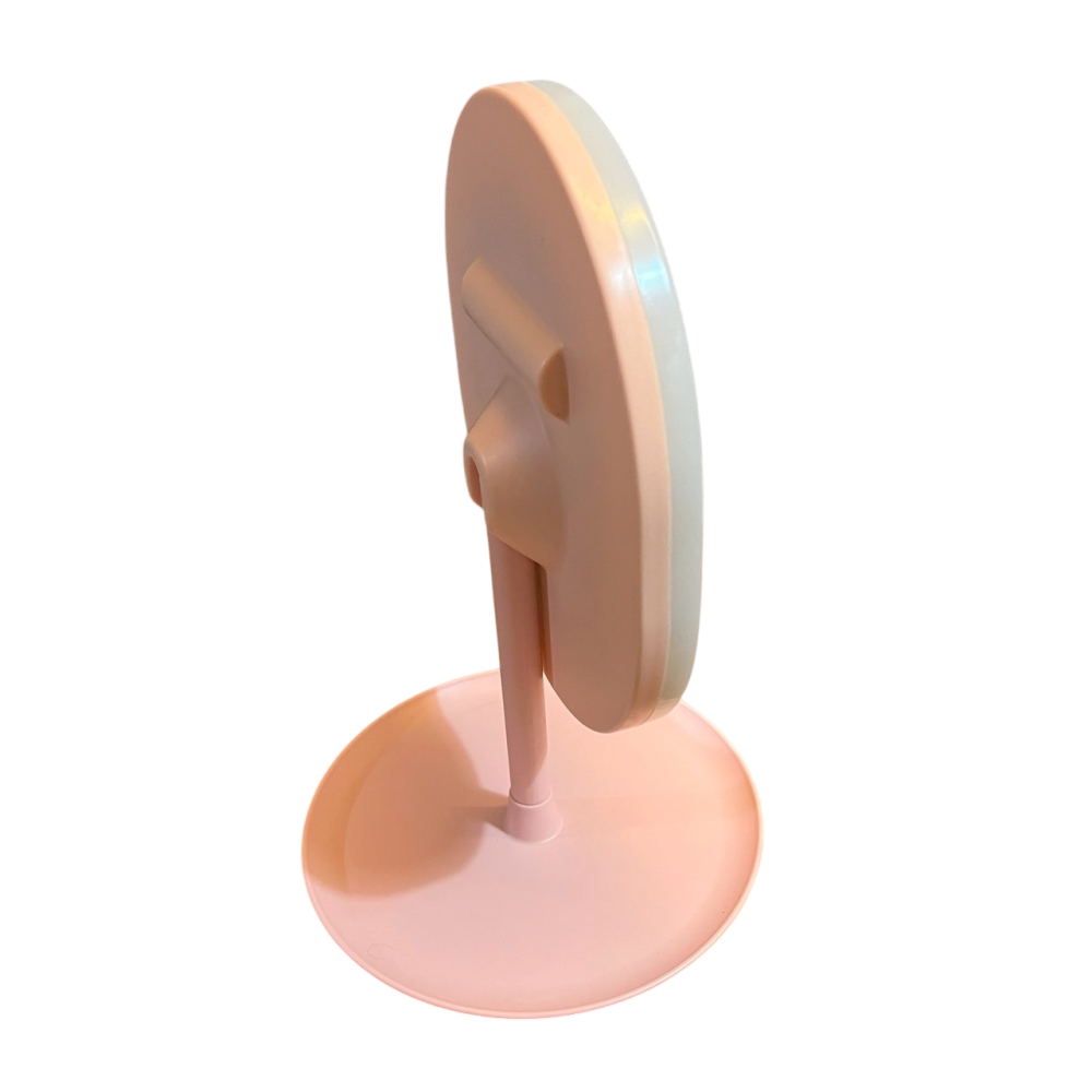 ❮二手❯ LED 帶燈美妝鏡 帶燈化妝鏡 USB充電 360度旋轉支架 收納底盤 美妝鏡子 臺式單面鏡-細節圖6