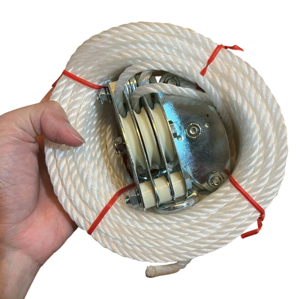 ❮近新❯ Jun Kaung 通用繩索滑輪組 迷你手拉葫蘆起重機 微型手動起重小吊機 多功能繩索滑輪葫蘆 20米-細節圖4