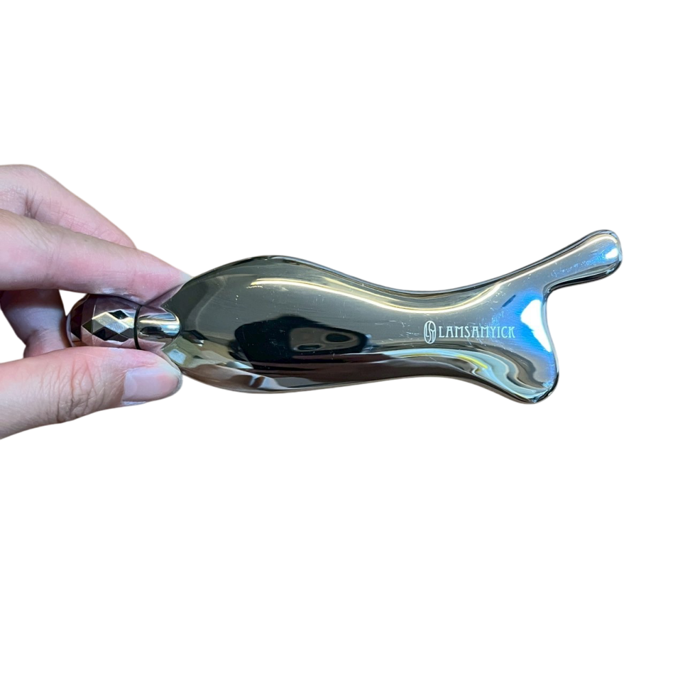 ❮近新❯ 日本 mermaid 人魚瘦臉按摩器 人魚頭型刮痧板片 人魚頭眼部眼霜按摩棒 滾珠滾輪臉部儀 臉部死亡刮痧板-細節圖2