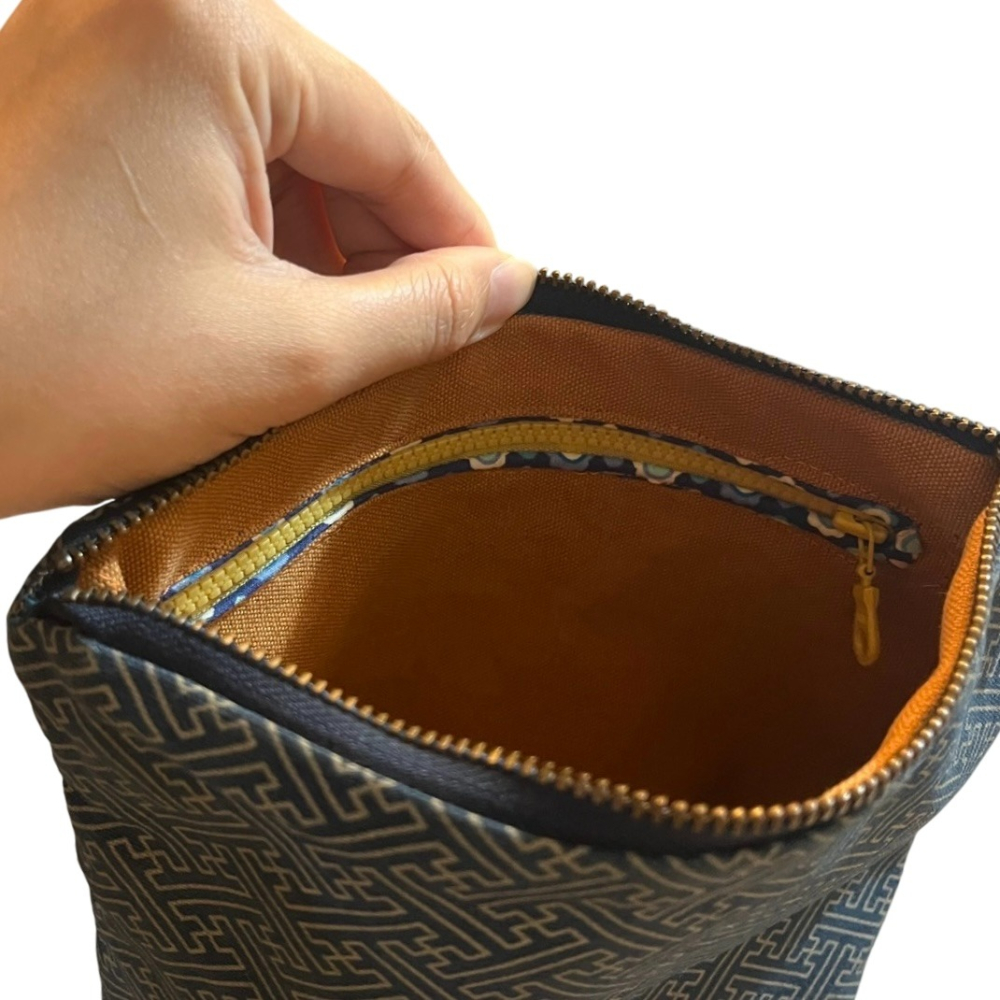 ❮二手❯ Japanese style 日式 印花棉麻化妝包 簡約復古口金零錢包 盥洗包 硬幣包 耳機收納包 口紅包-細節圖5