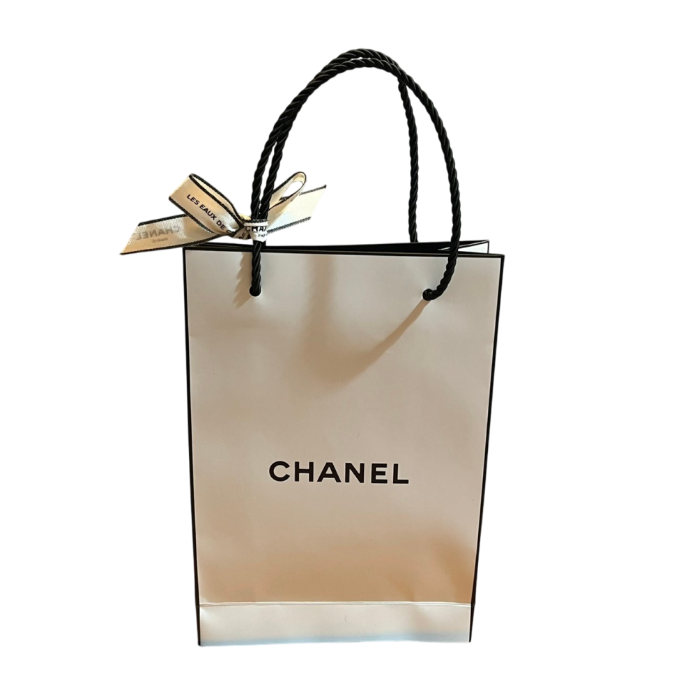 ❮近新❯ 原廠紙袋 CHANEL 香奈兒 原廠紙袋 彩妝紙袋 手提袋 新款黑邊緞帶 24*15.9*7cm 直式提袋-細節圖2