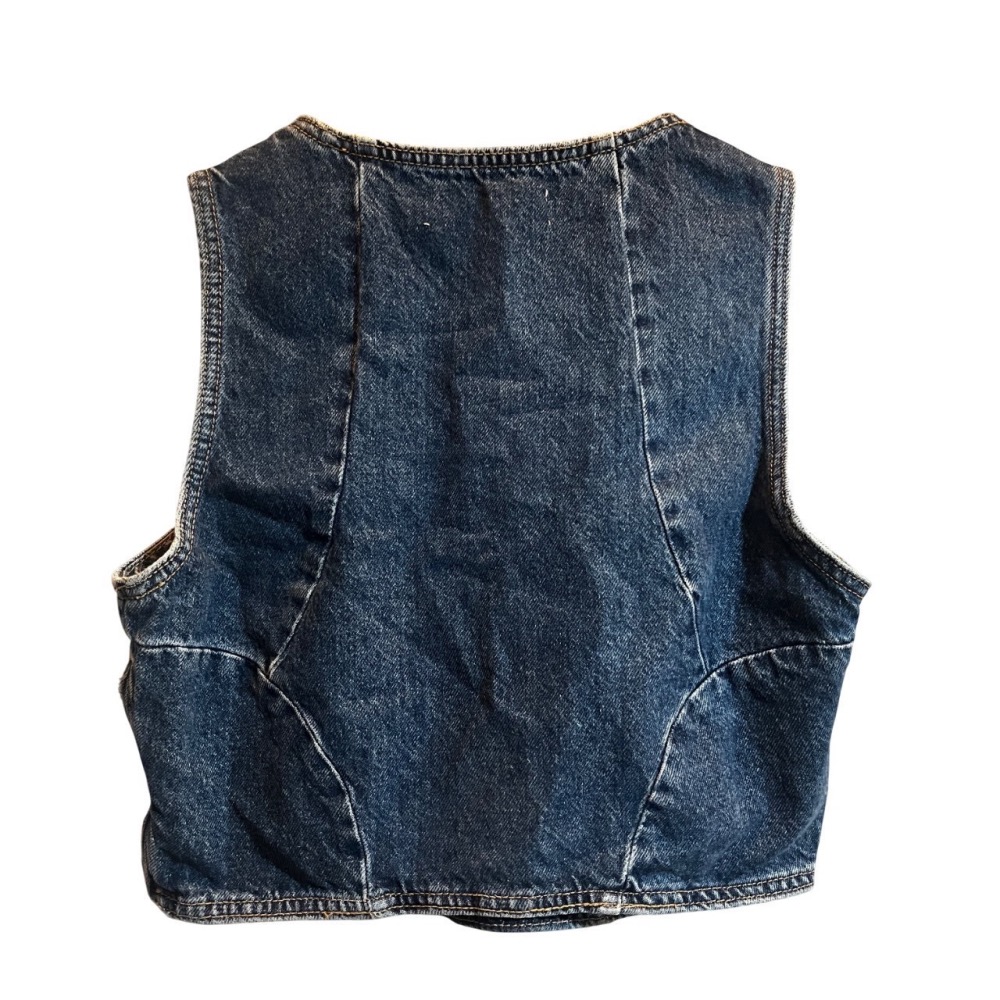 ❮全新❯ 西班牙 Zara 牛仔單寧背心 牛仔無袖上衣 無袖鏤空牛仔上衣 洗水牛仔短版上衣 背心 重機背心 穿搭-細節圖4