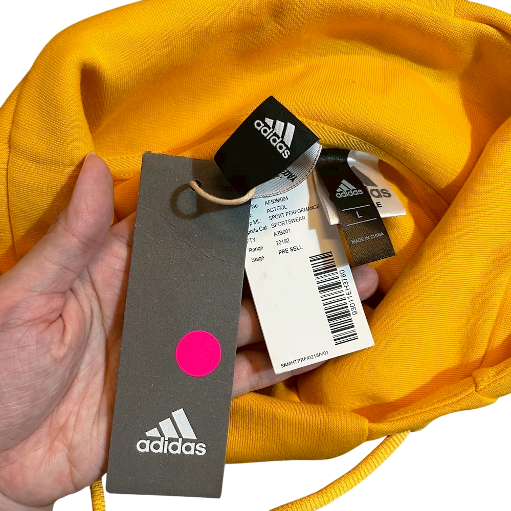 ❮全新❯ 德國 Adidas 愛迪達 限量絕版 中國限定 L 長袖帽T 阿迪達斯 漢字刺繡高領套頭連帽衫 大學T 黃色-細節圖5