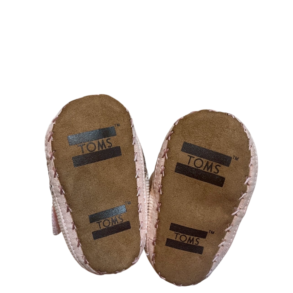 ❮近新❯ 美國 TOMS 嬰兒學步短靴 Tiny 4 (11cm) 粉紅燈芯絨 刷毛內裡 寶寶保暖鞋 原廠禮盒-細節圖4