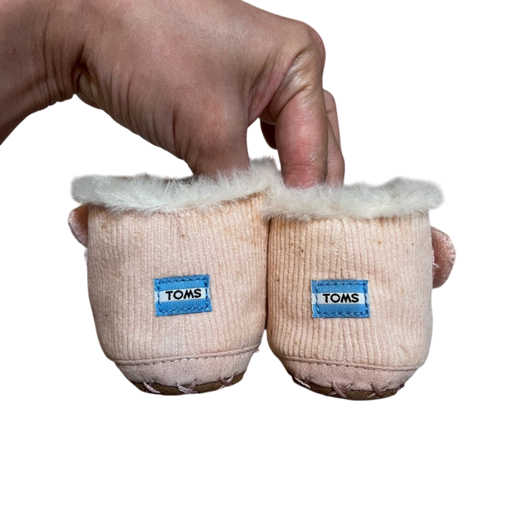 ❮近新❯ 美國 TOMS 嬰兒學步短靴 Tiny 4 (11cm) 粉紅燈芯絨 刷毛內裡 寶寶保暖鞋 原廠禮盒-細節圖7