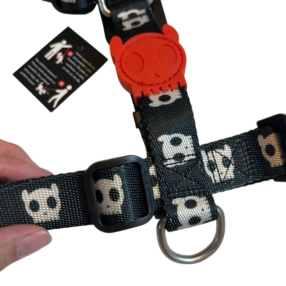 ❮全新❯ 巴西 zee.dog 寵物 H型胸背帶 經典骷髏印花系列 柔軟織帶 大型犬 狗狗牽引帶 L號 搖滾黑-細節圖5
