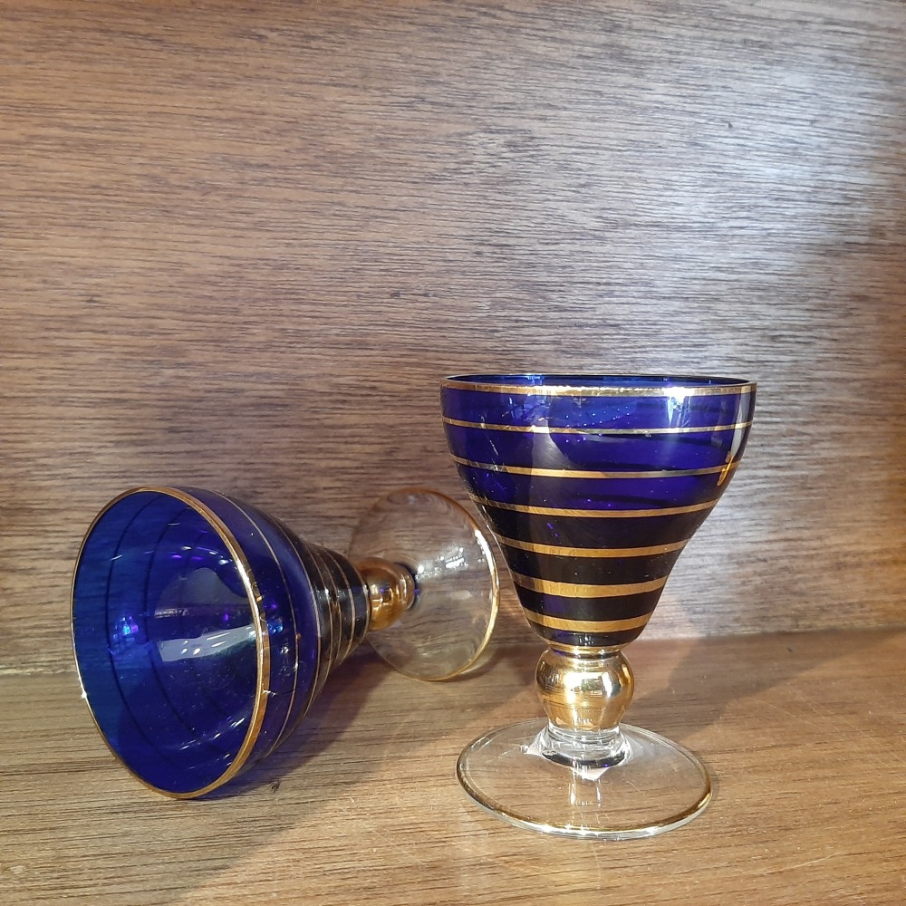 〔那那勇選品〕歐洲老件 藍琉璃描金酒杯 - 歐洲製老件-細節圖2