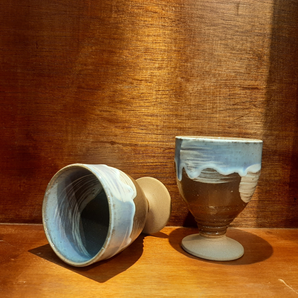 〔那那勇選品〕◇萩燒◇椿秀窯◇手刷流釉結晶高腳對杯  - 日本製 稀有款-細節圖3