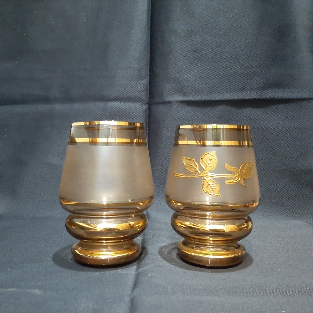 〔那那勇選品〕捷克老件 波西米亞水晶金條煙燻琥珀葉紋杯 - 歐洲製老件-細節圖2