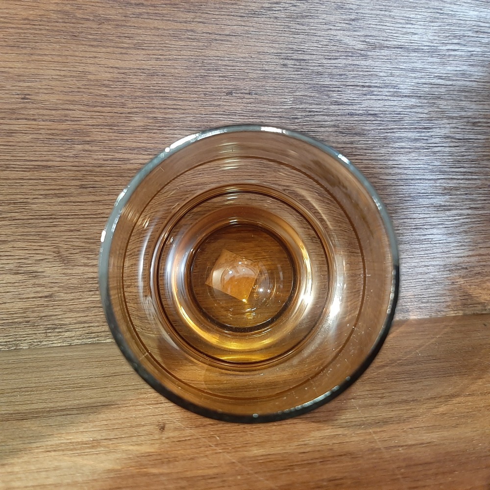 〔那那勇選品〕捷克老件 波西米亞水晶金條煙燻琥珀葉紋杯 - 歐洲製老件-細節圖3