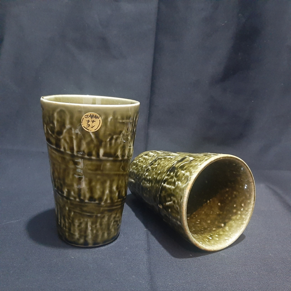 〔那那勇選品〕綠織部旋紋竹型高握杯 -日本製-細節圖2