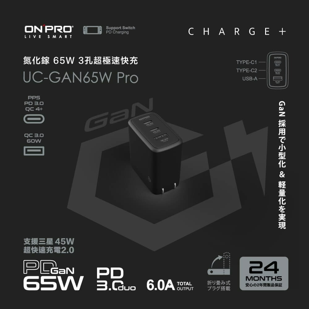 ONPRO UC-GAN65W PD65W PRO 3孔 氮化鎵GaN PD超急速充電器【Pro版】-細節圖5